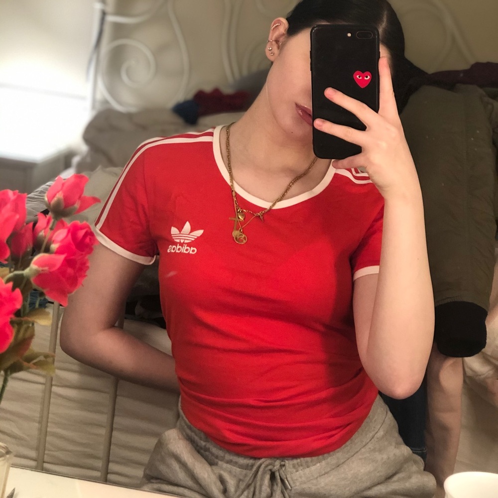 Adidas red striped tee